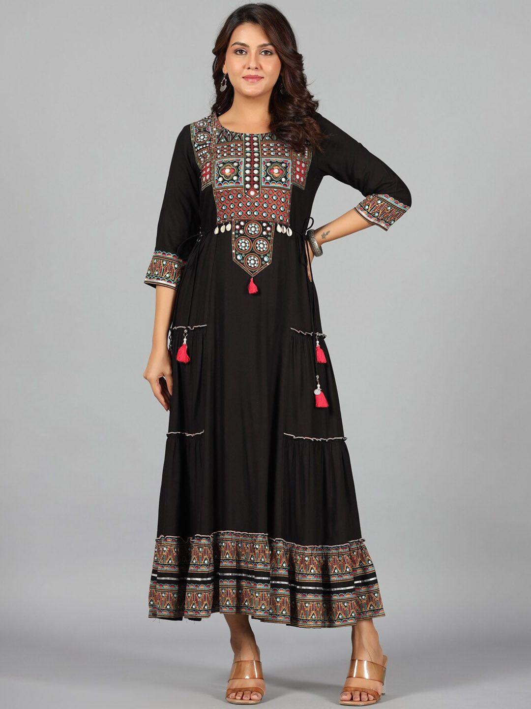 juniper staple ethnic motifs embroidered tiered maxi dress