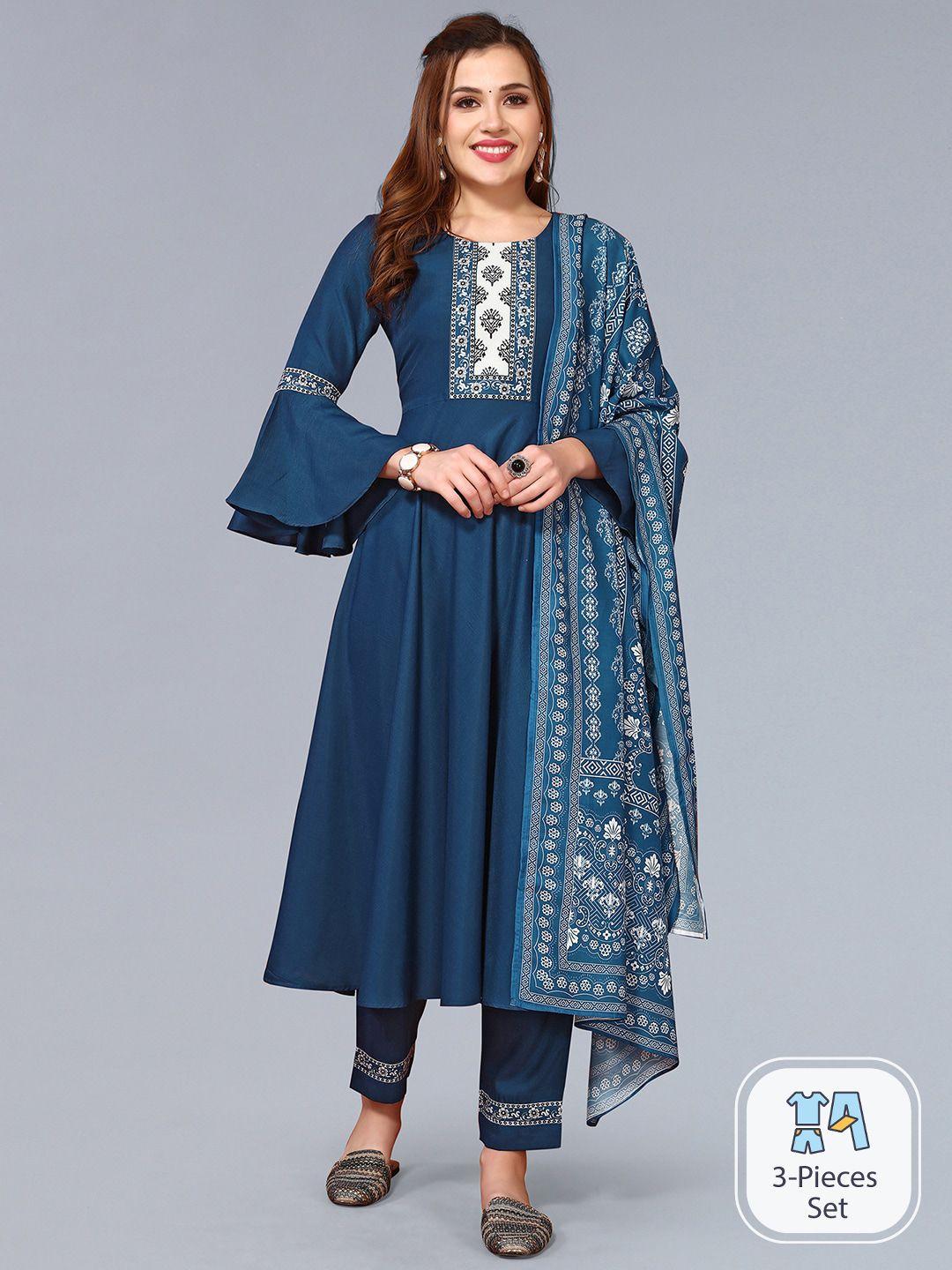 skylee ethnic motifs printed regular kurta with trousers & dupatta