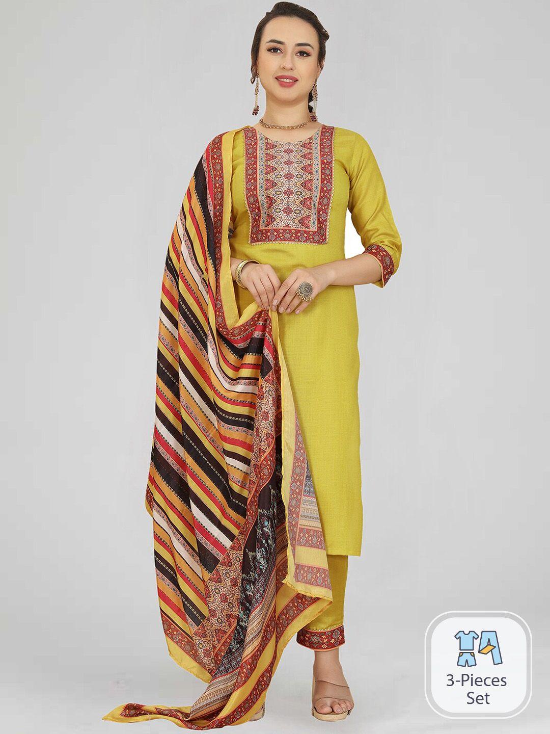 skylee ethnic motifs printed regular kurta with trousers & dupatta