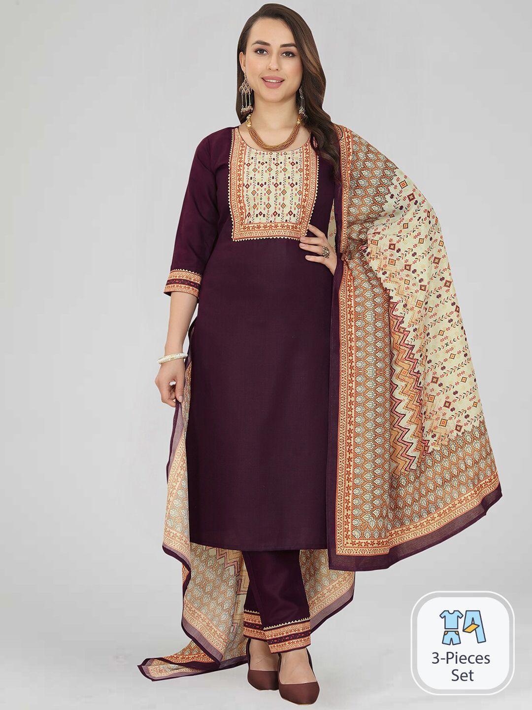 skylee ethnic motifs printed regular  kurta with trousers & dupatta