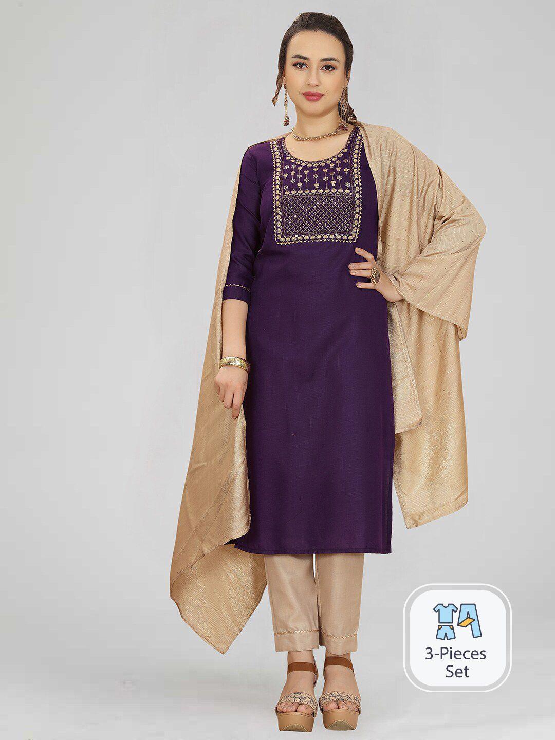 skylee floral embroidered gotta patti straight kurta with trousers & dupatta