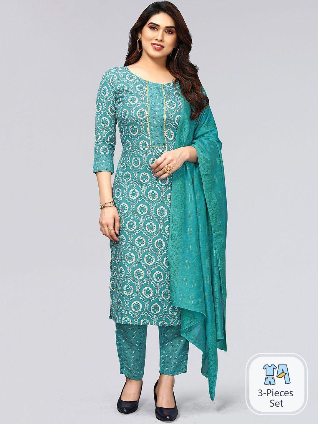 skylee ethnic motifs printed gotta patti straight kurta with trousers & dupatta