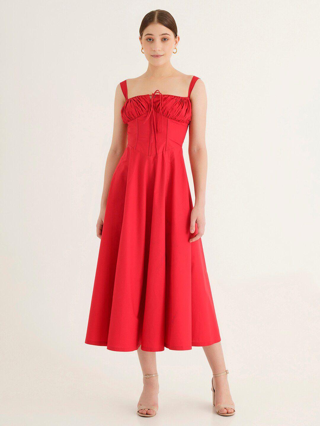 ipso facto shoulder strap gathered cotton fit & flare midi dress