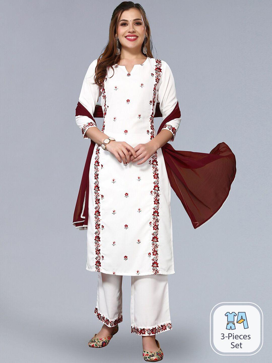 kalini floral embroidered regular kurta with trousers & dupatta