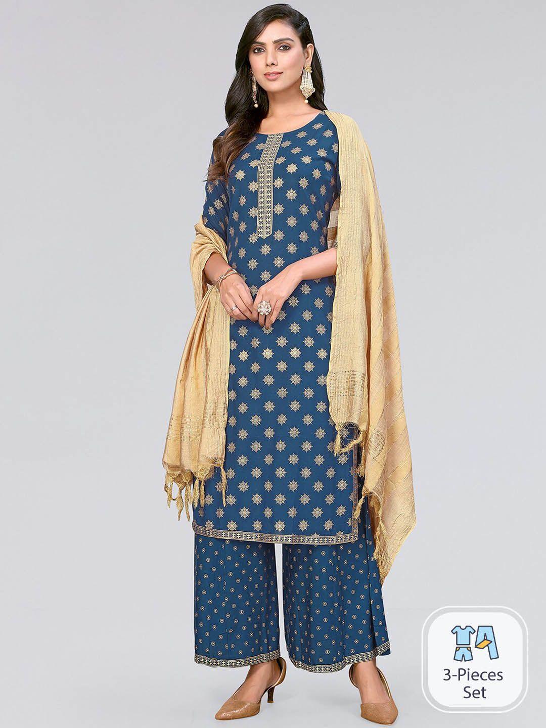 kalini ethnic motifs printed regular kurta with palazzos & with dupatta