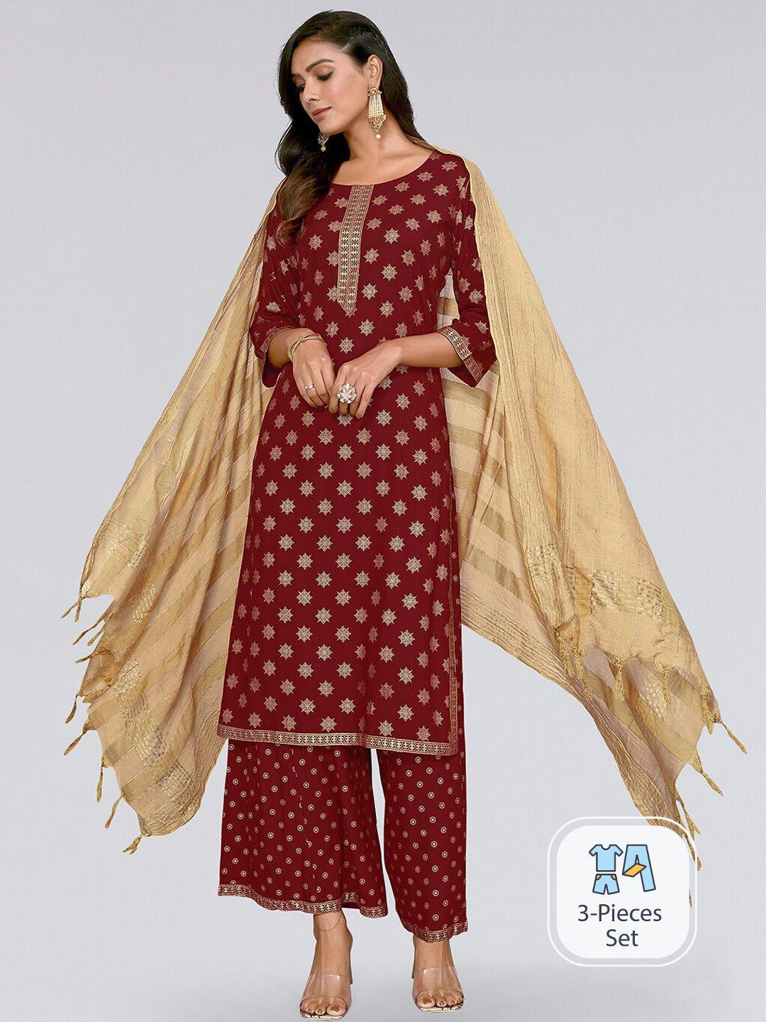 kalini ethnic motifs printed regular kurta with palazzos & with dupatta