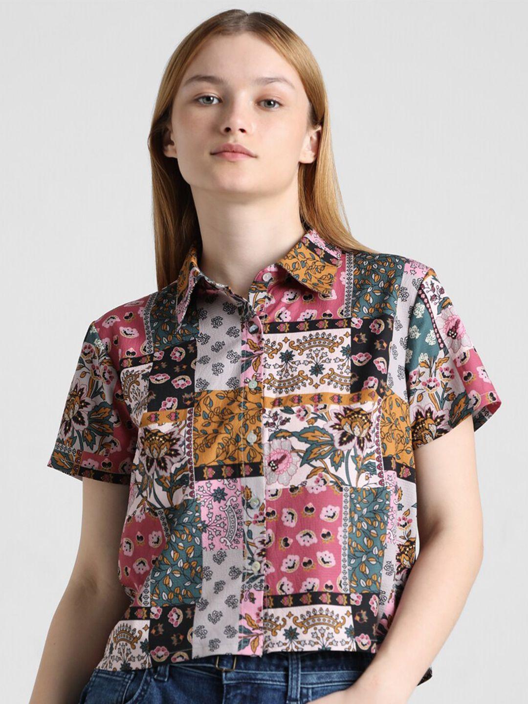 only ethnic motifs printed opaque cotton casual shirt