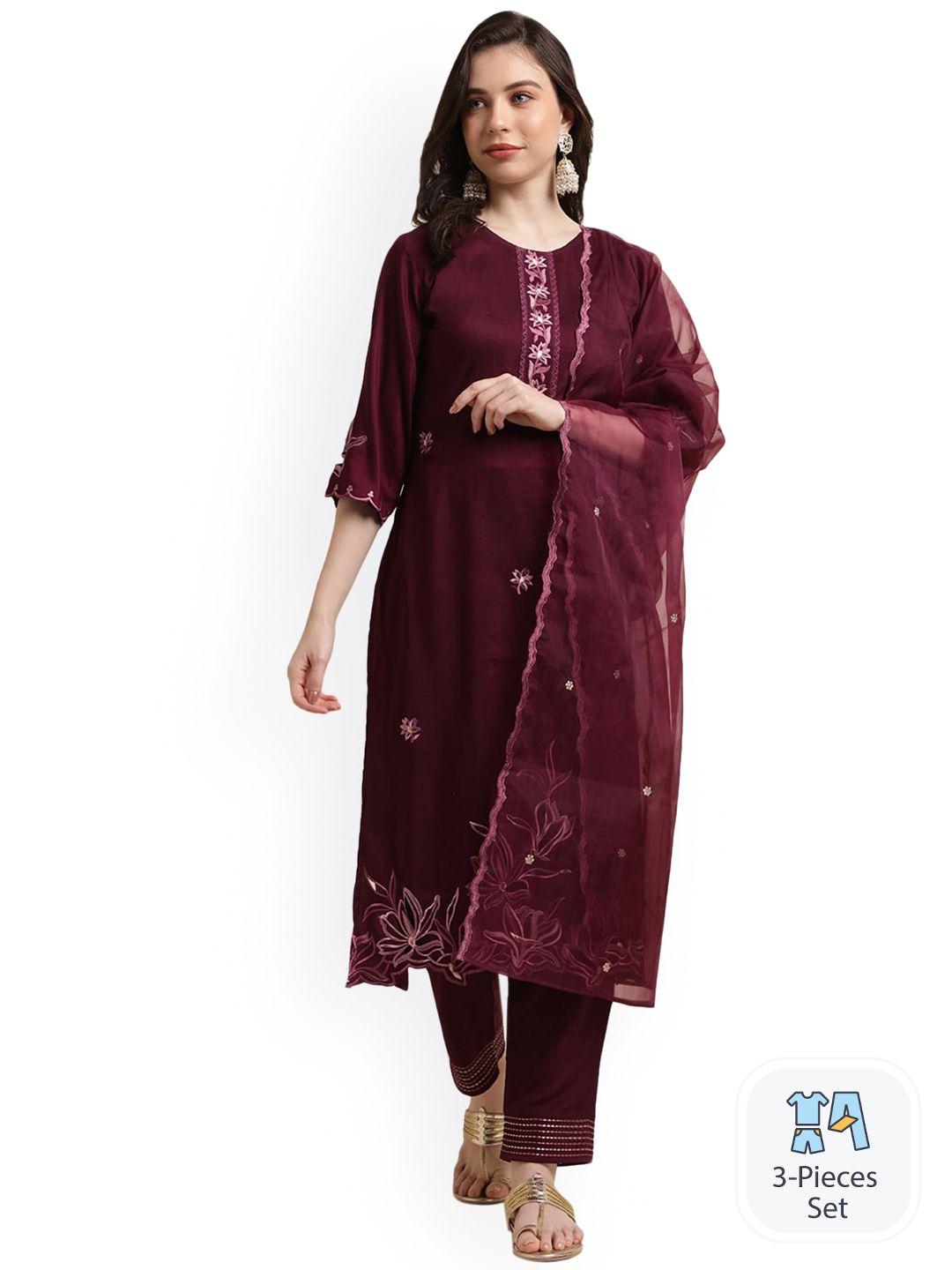 nimayaa floral embroidered kurta with trousers & dupatta