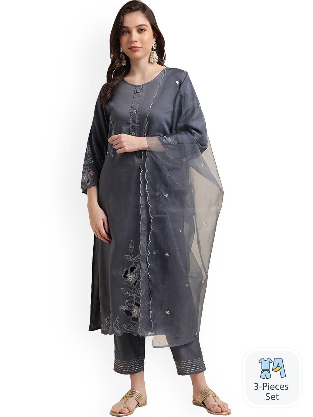 nimayaa floral embroidered sequinned kurta with trousers & dupatta