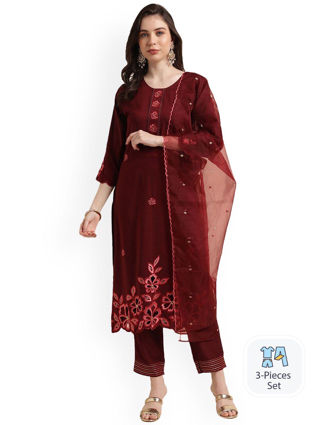 nimayaa floral embroidered kurta with trousers & dupatta