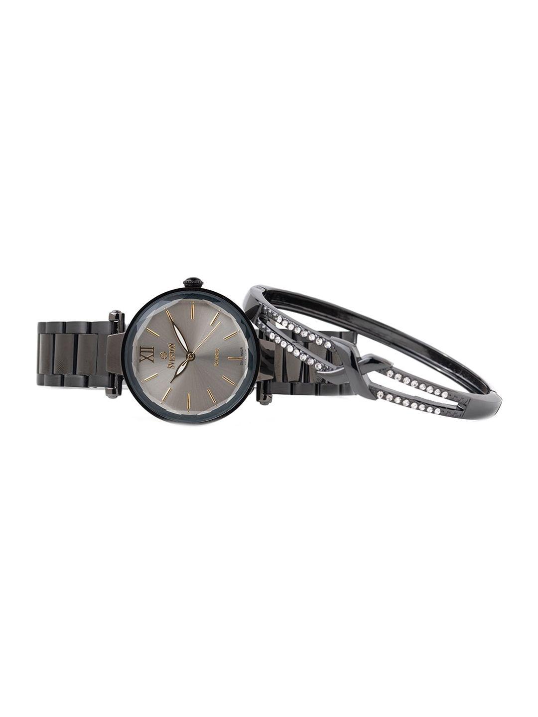 sveston women stainless steel analogue watch with bracelet sv-19026lgrb2