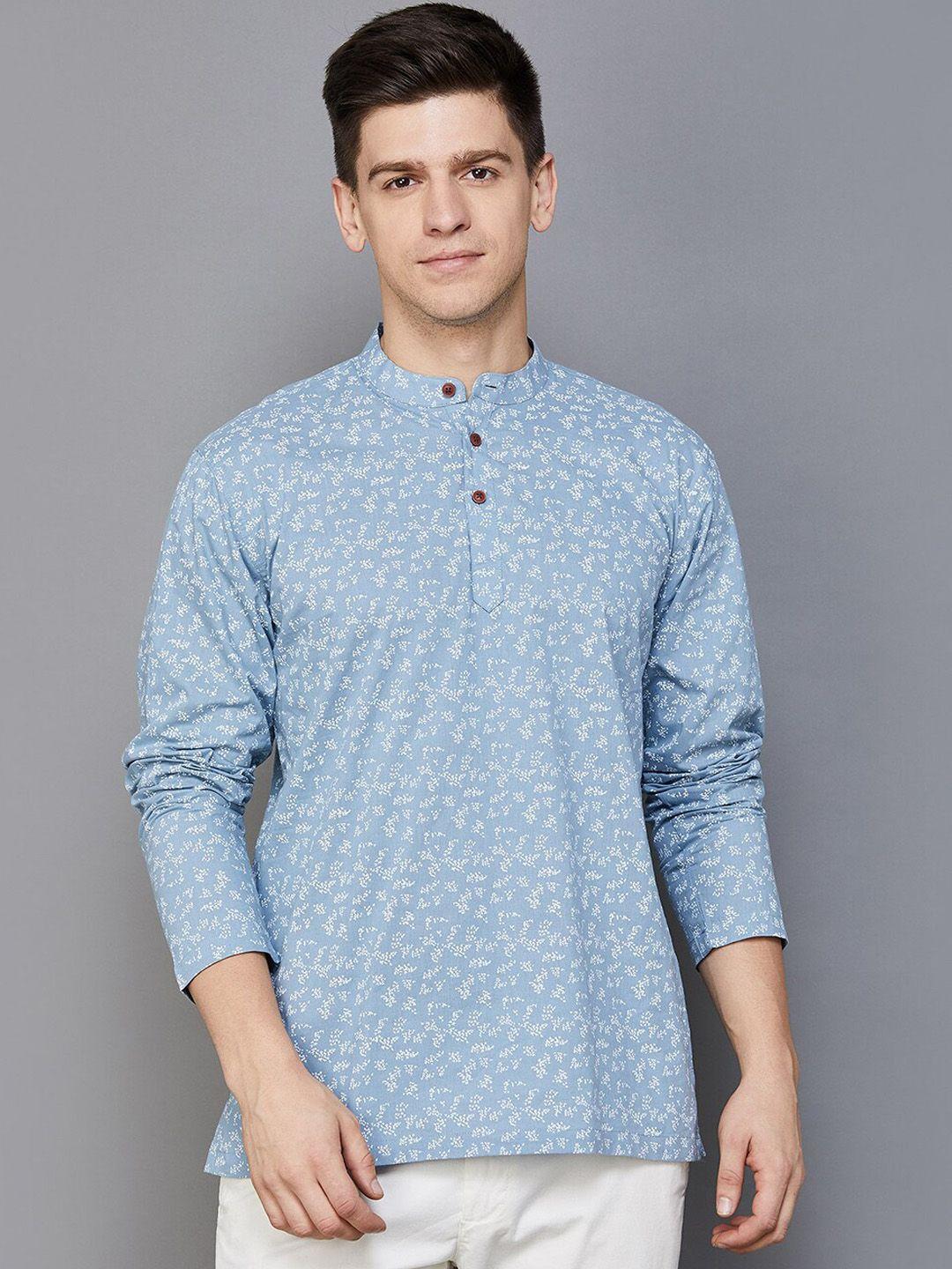 melange by lifestyle mandarin collar abstract printed cotton straight kurta