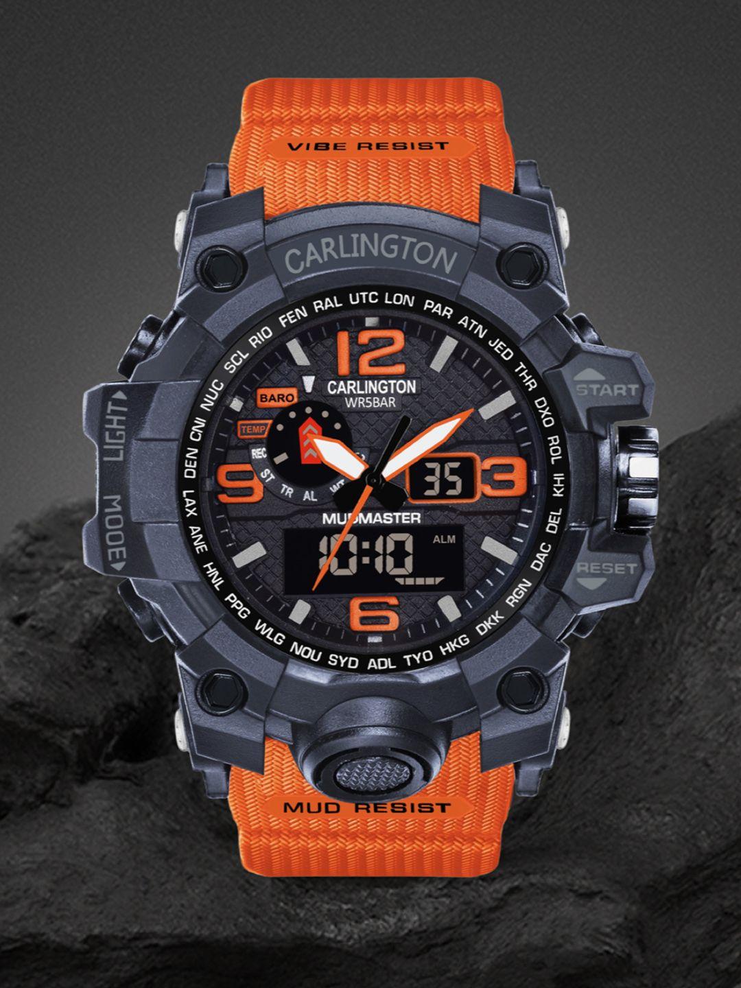 carlington men printed dial straps analogue and digital watch ct 3344 orange