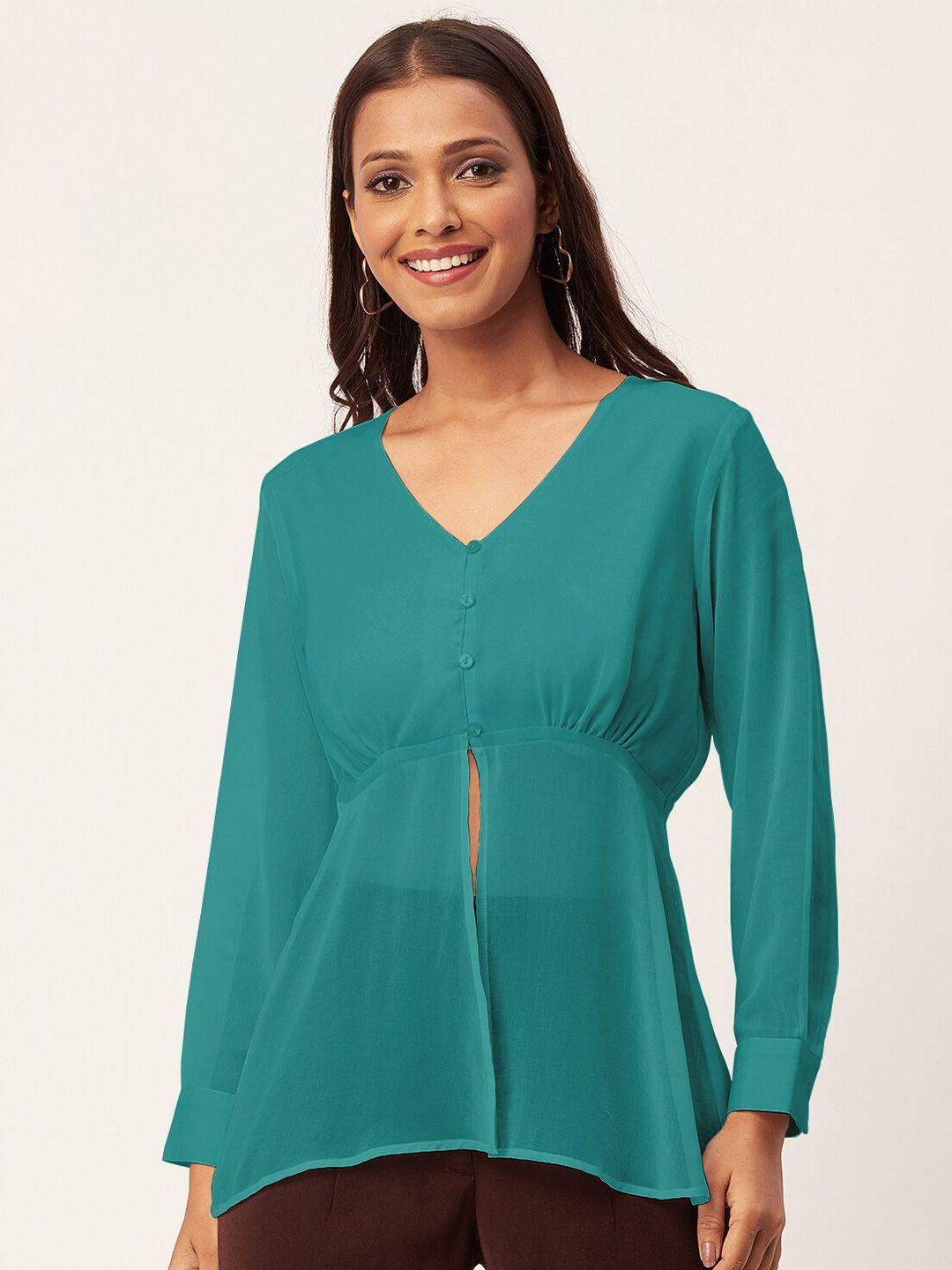 moomaya v-neck cuffed sleeves cinched waist top