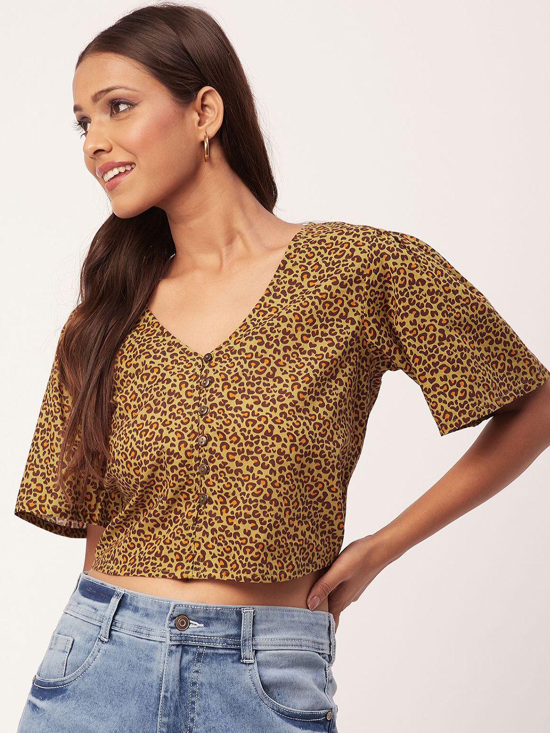 moomaya animal printed v-neck cotton crop top