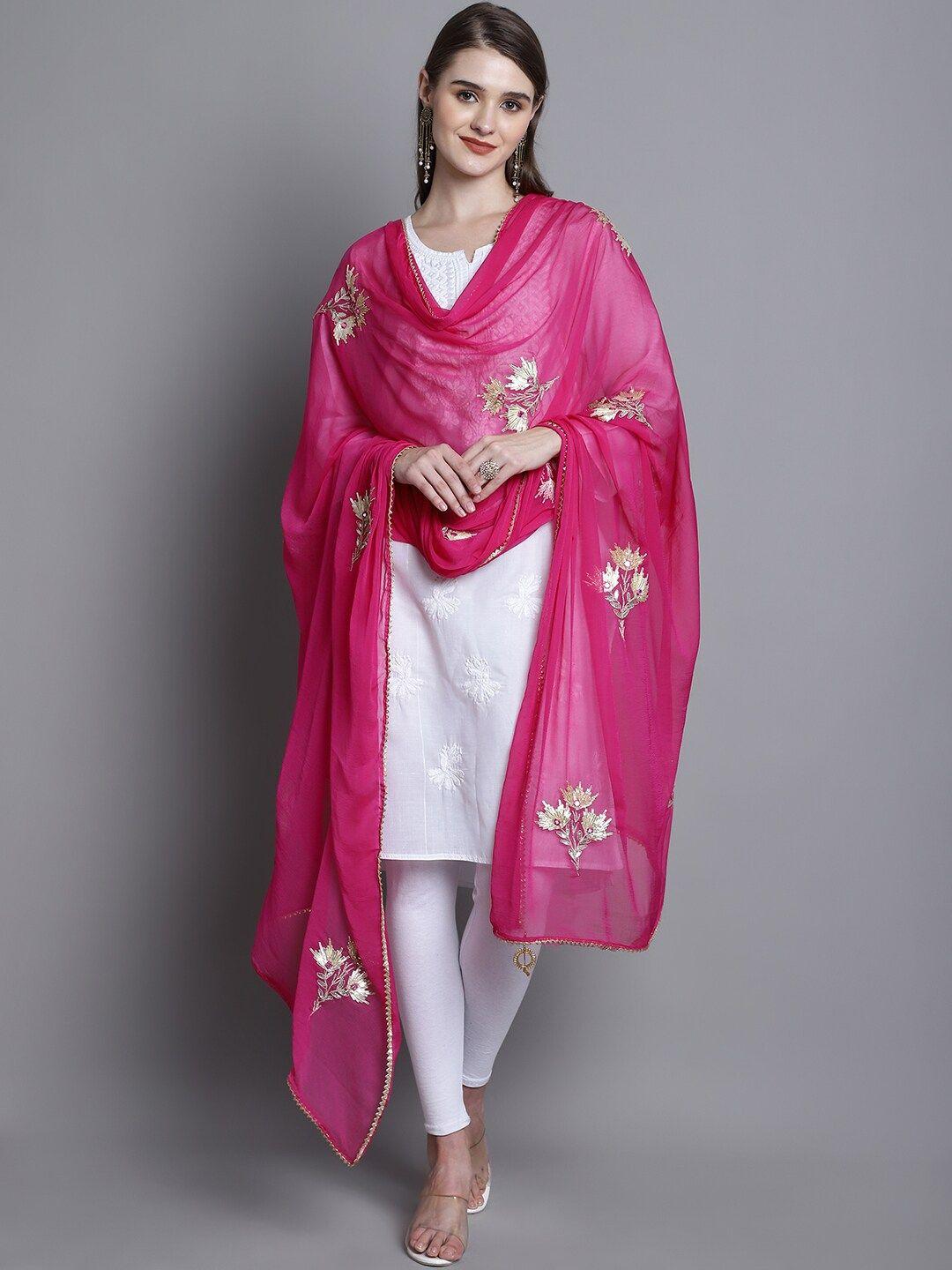 soundarya floral embroidered georgette dupatta with gotta patti