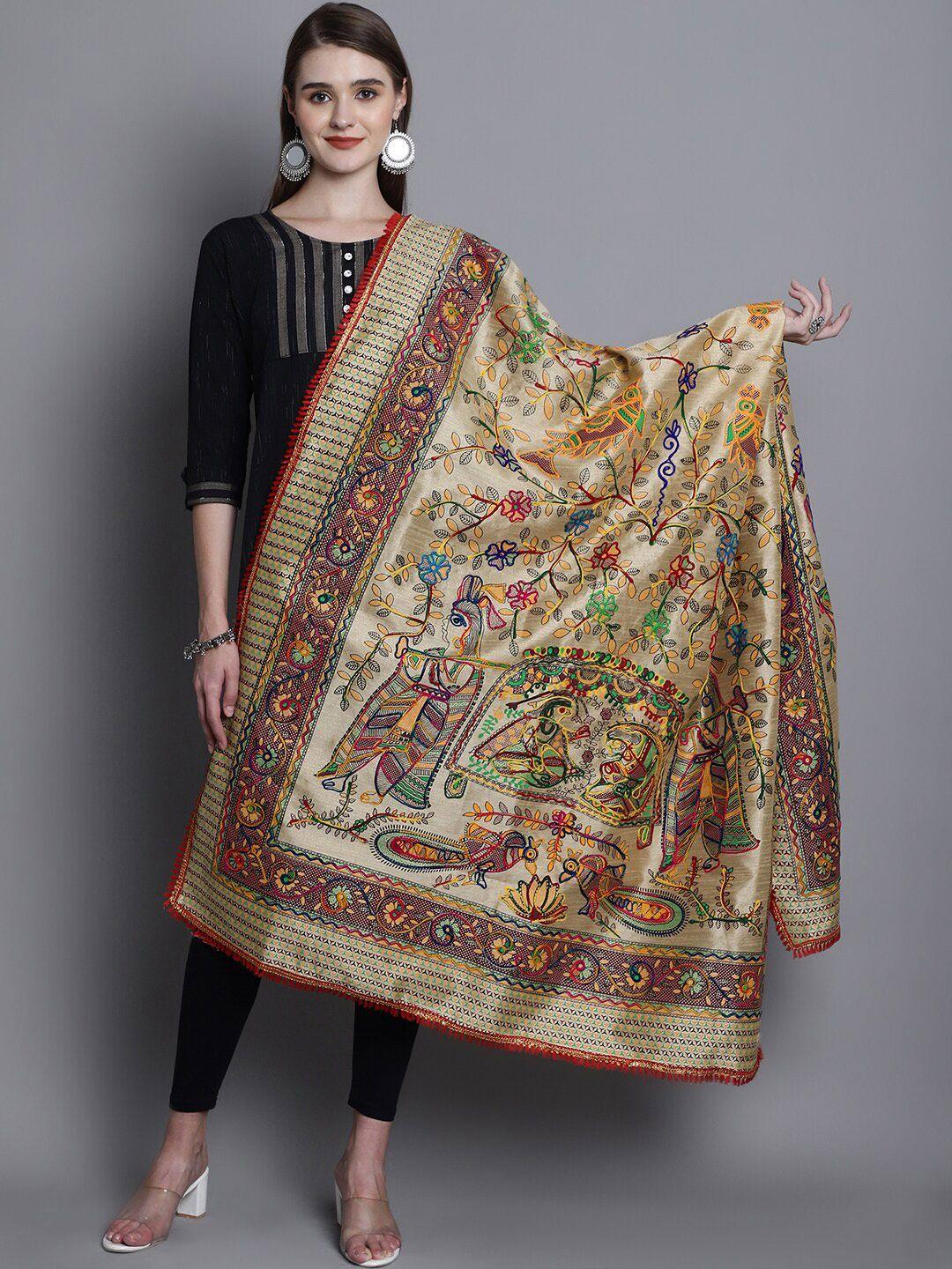 soundarya ethnic motifs embroidered thread work jamdani silk dupatta