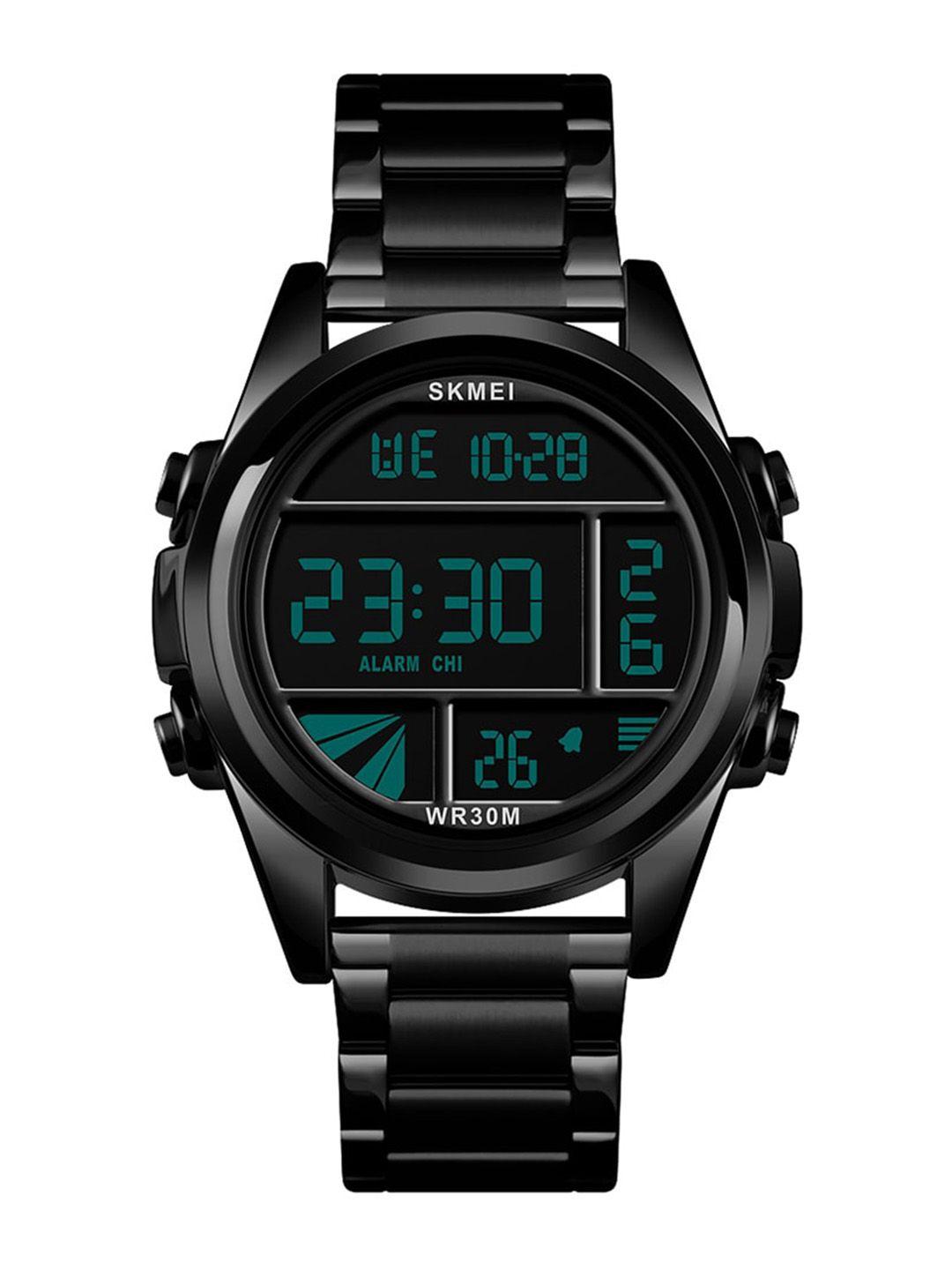 skmei men black dial & black bracelet style straps digital multi function watch 1448 black