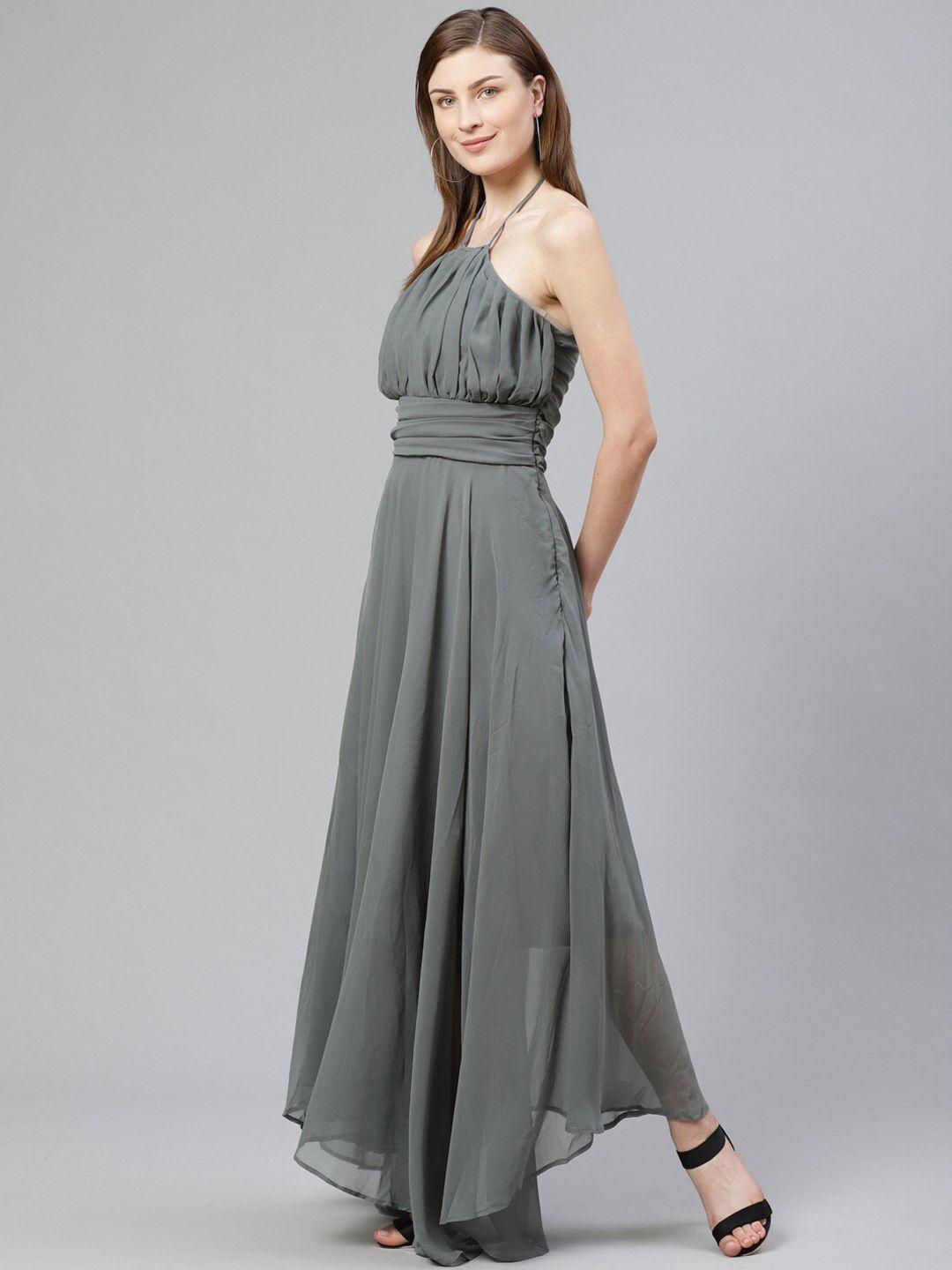 chemistry olive green halter neck georgette maxi dress