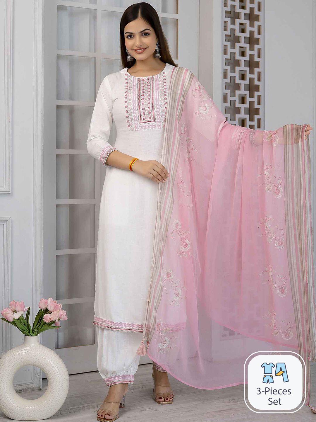 kalini floral embroidered straight kurta with salwar & dupatta