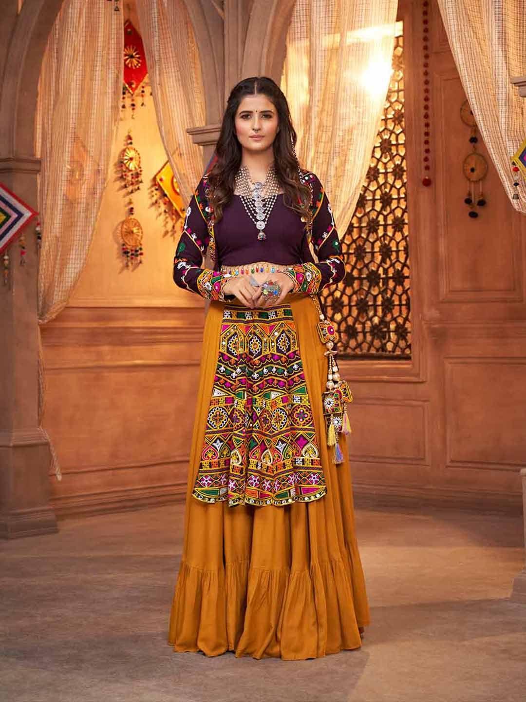 shubhkala embroidered mirror work ready to wear lehenga & unstitched blouse