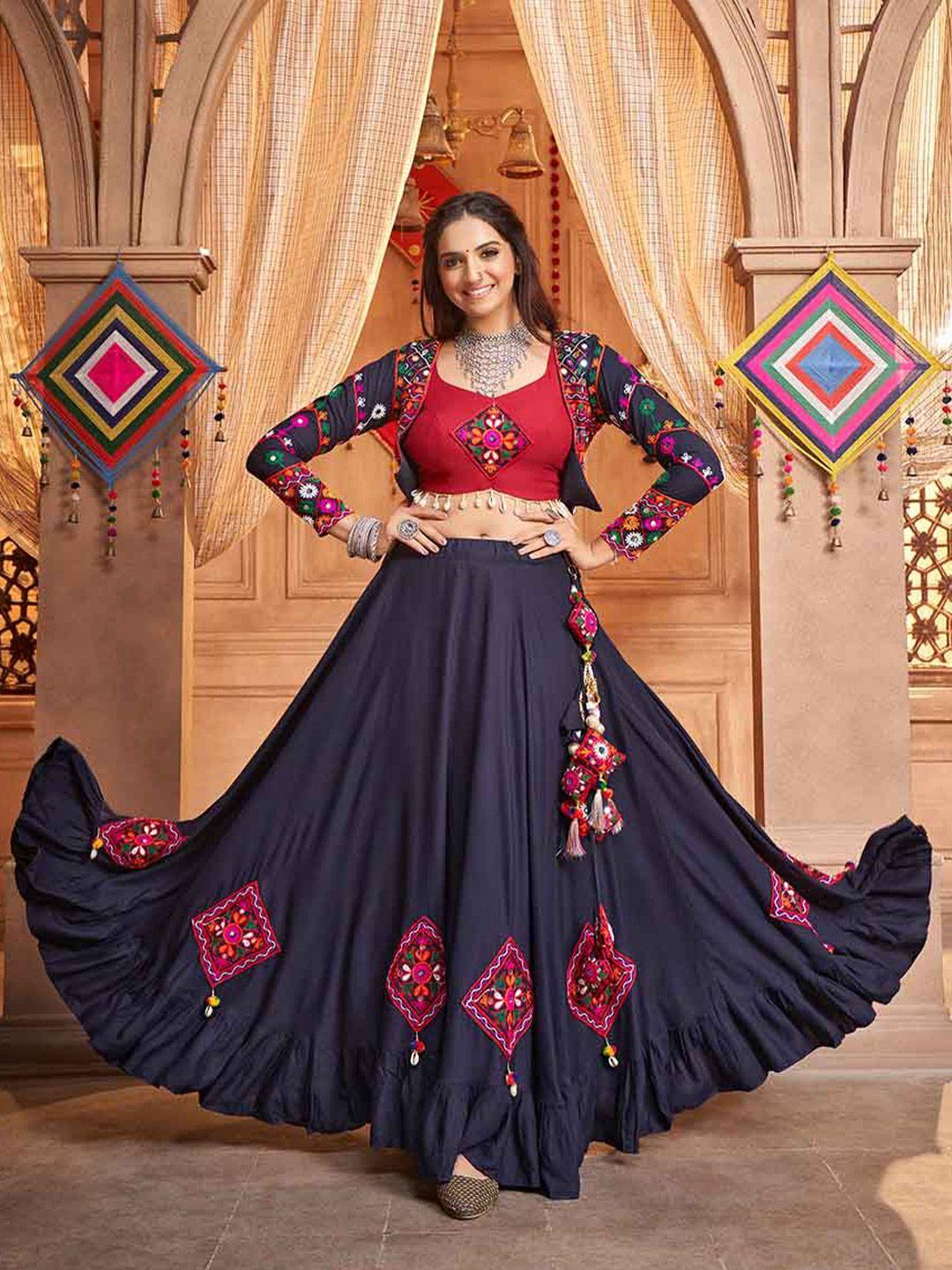 shubhkala embroidered thread work ready to wear lehenga & unstitched