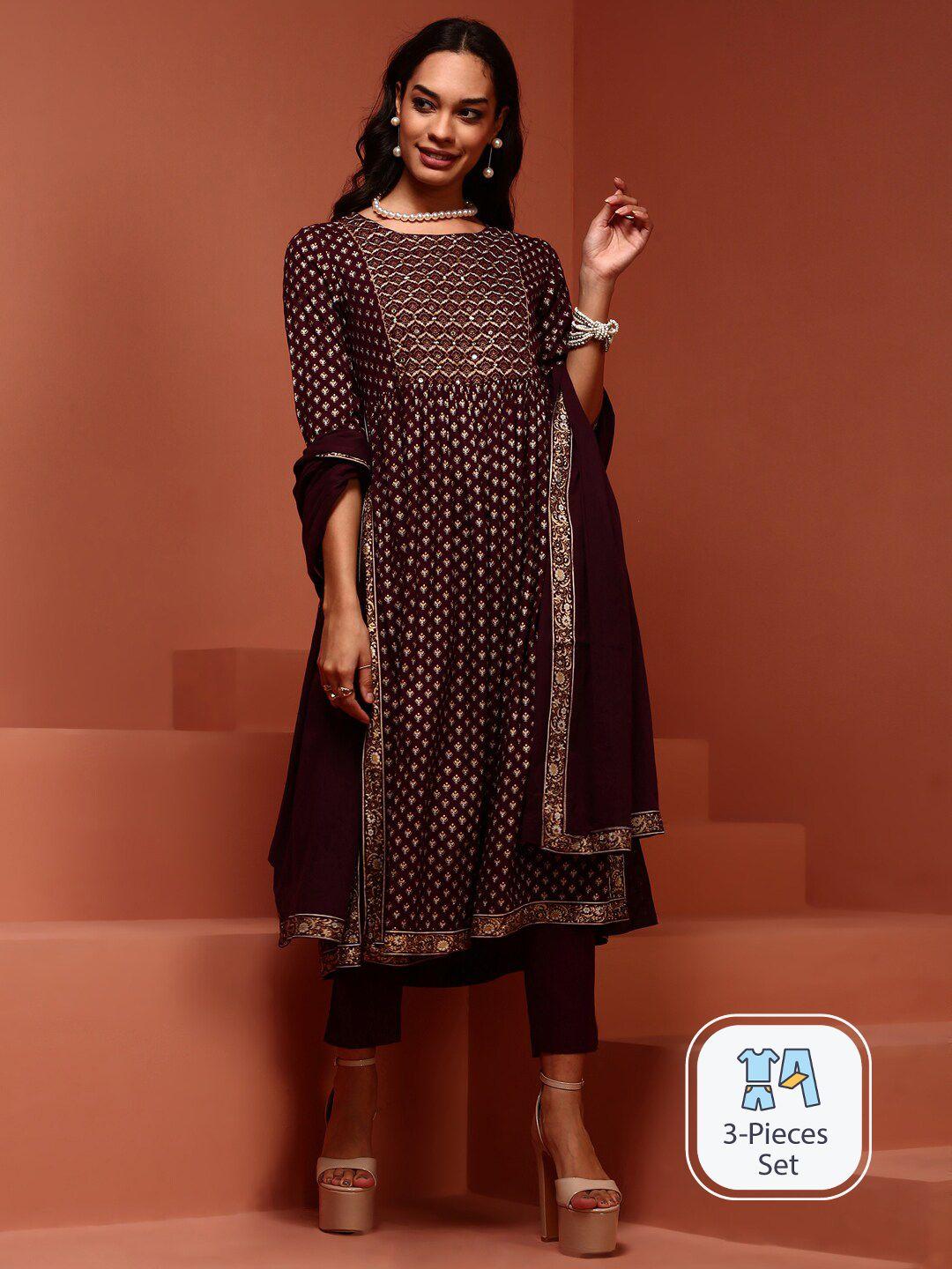 imara ethnic motifs printed sequinned kurta with trousers & dupatta