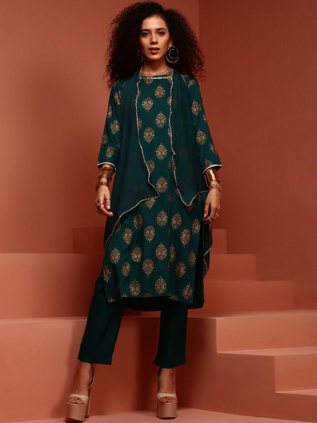 imara ethnic motifs printed kurta & trousers with dupatta