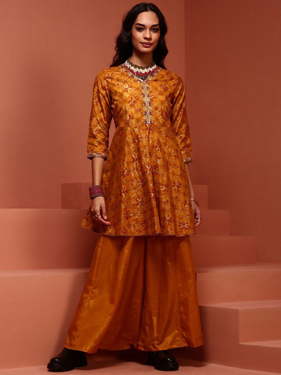 imara ethnic motifs printed sequinned detailed a-line kurta with palazzos