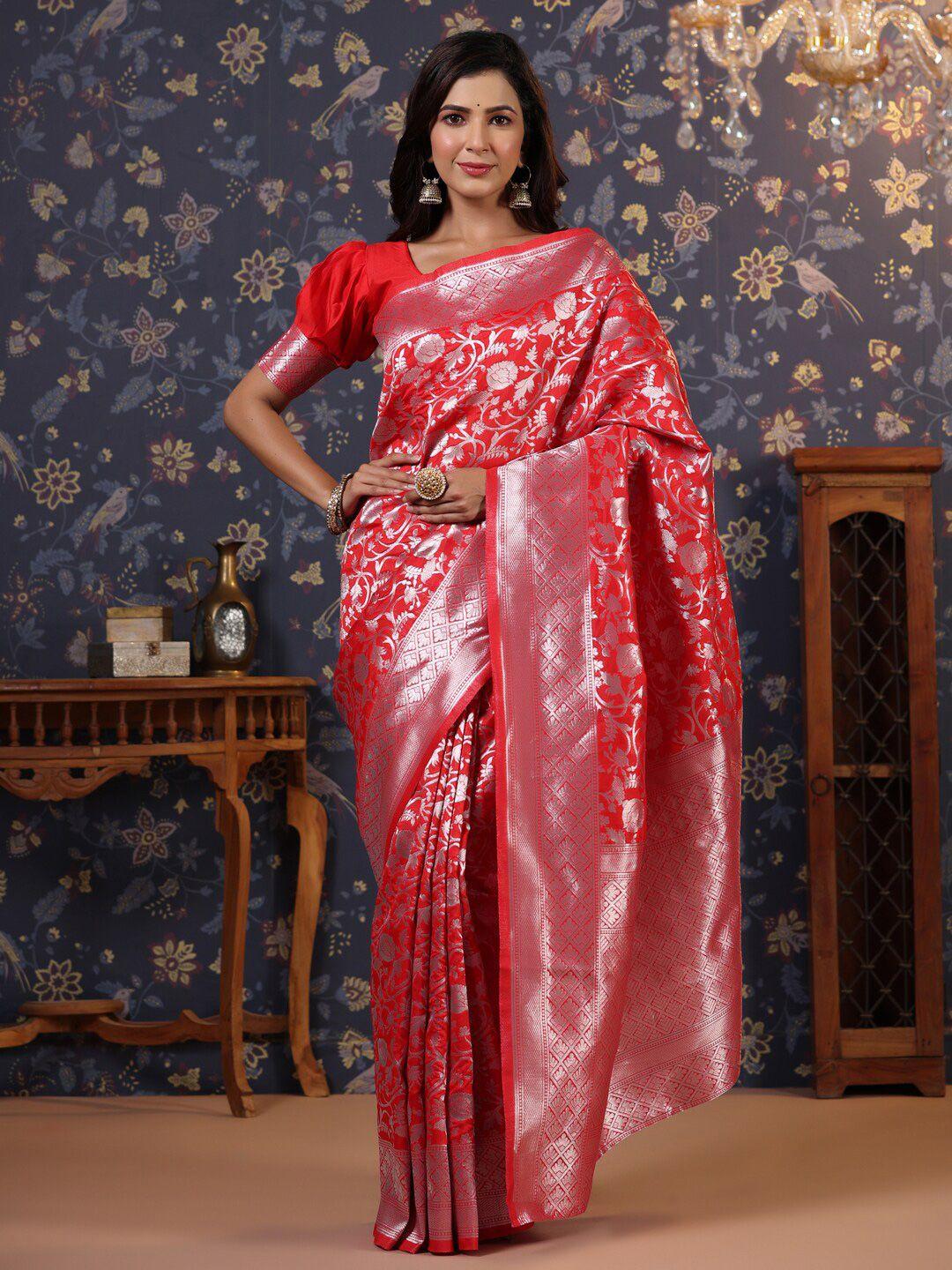 house of pataudi woven design pure silk saree with blouse piece