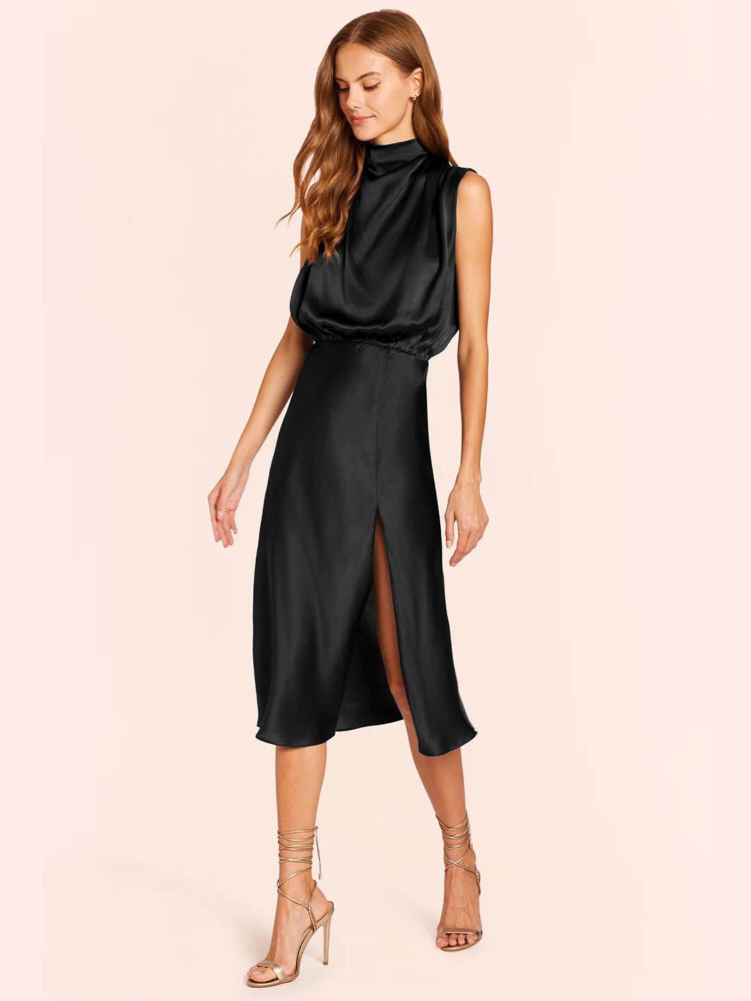 stylecast black high neck sleeveless sheath midi dress