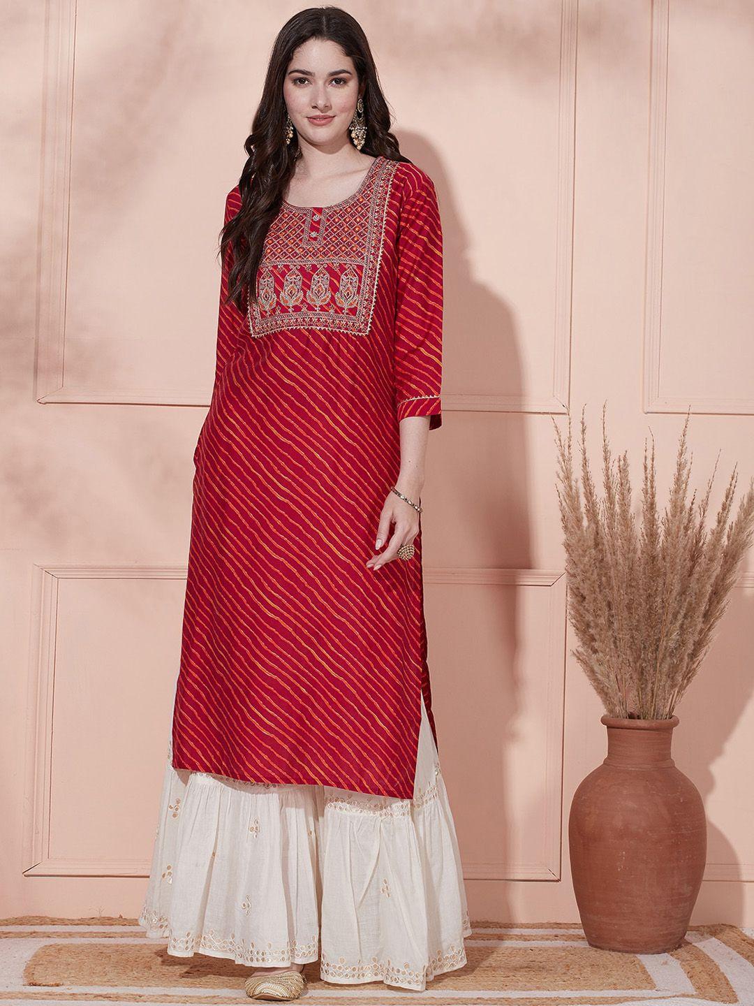 fashor leheriya printed thread work straight kurta