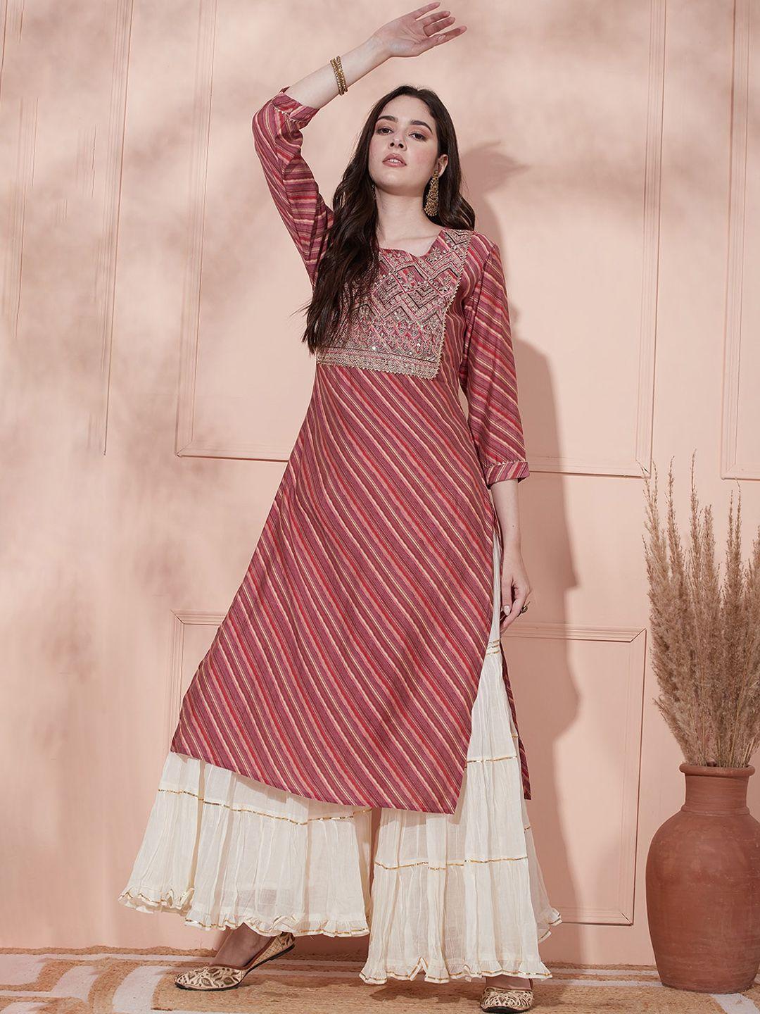 fashor striped thread work straight kurta