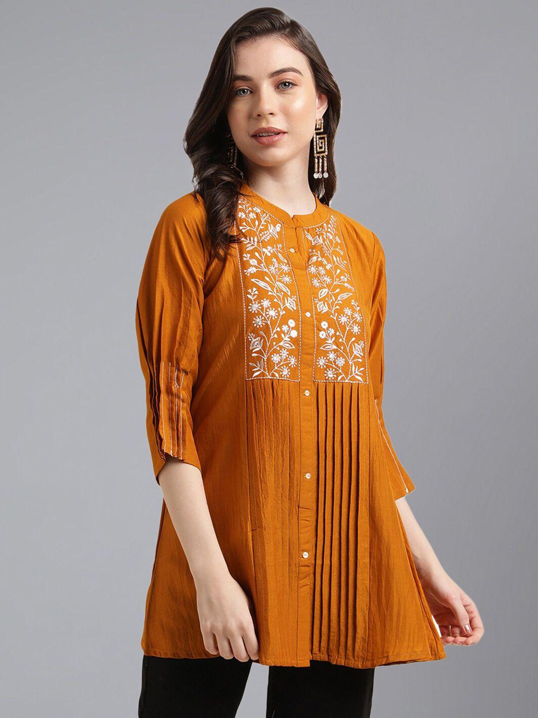 kalini floral embroidered mandarin collar top