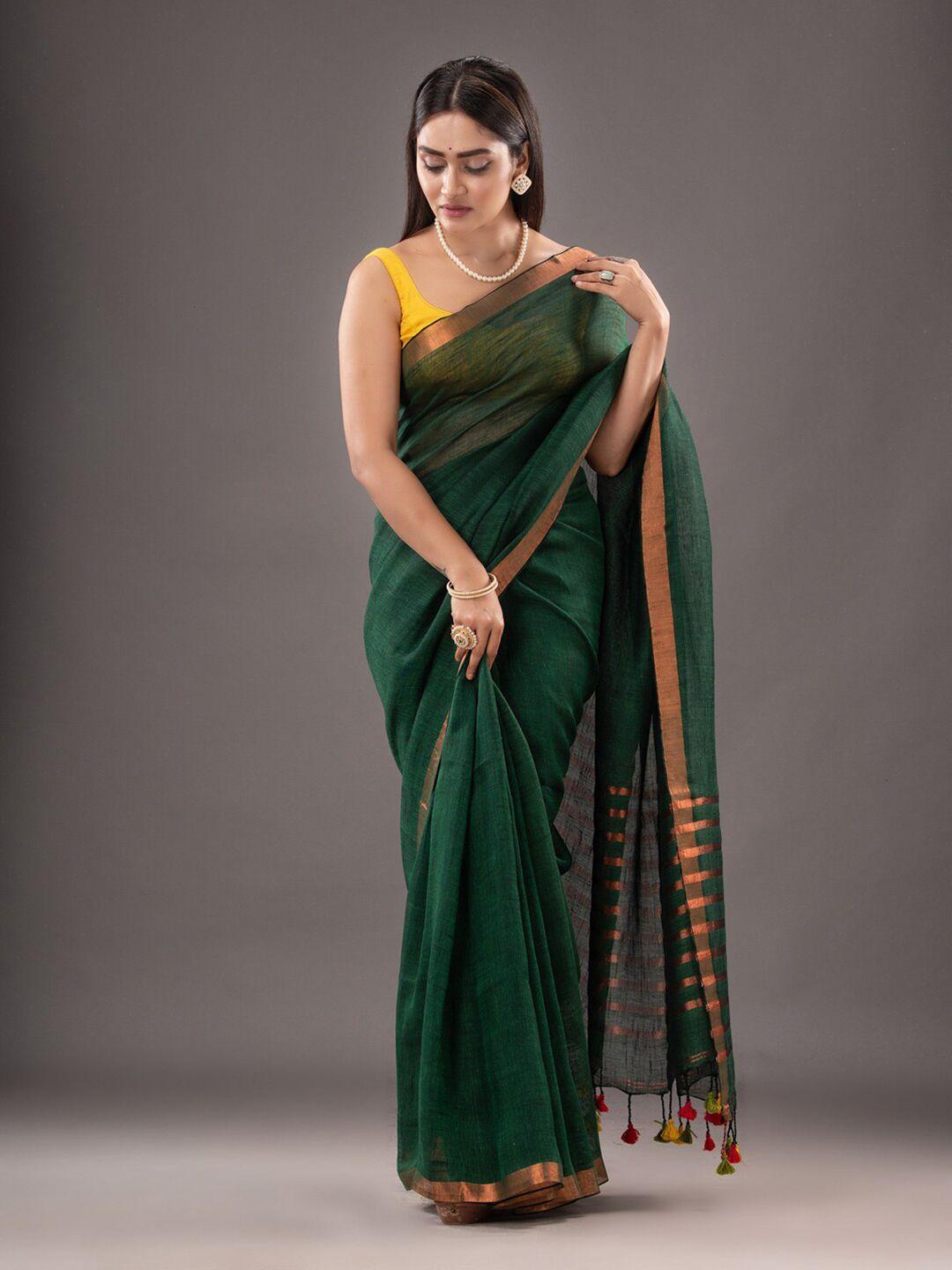 mitera woven design zari pure linen saree