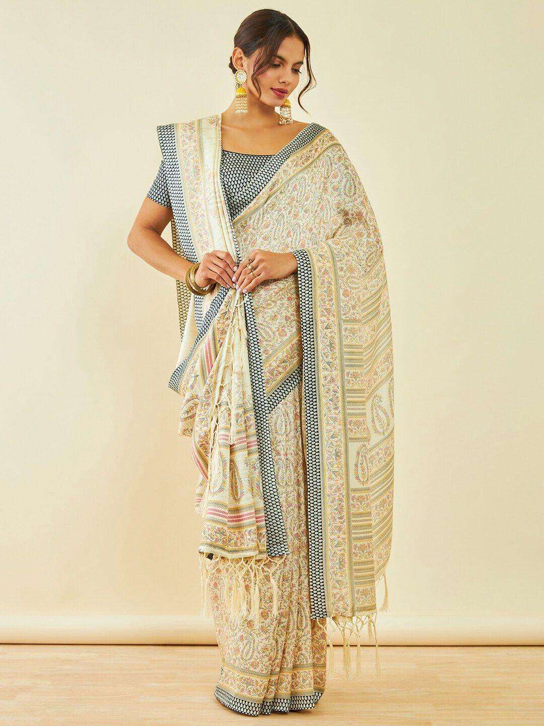 soch paisley printed pashmina saree with shawl