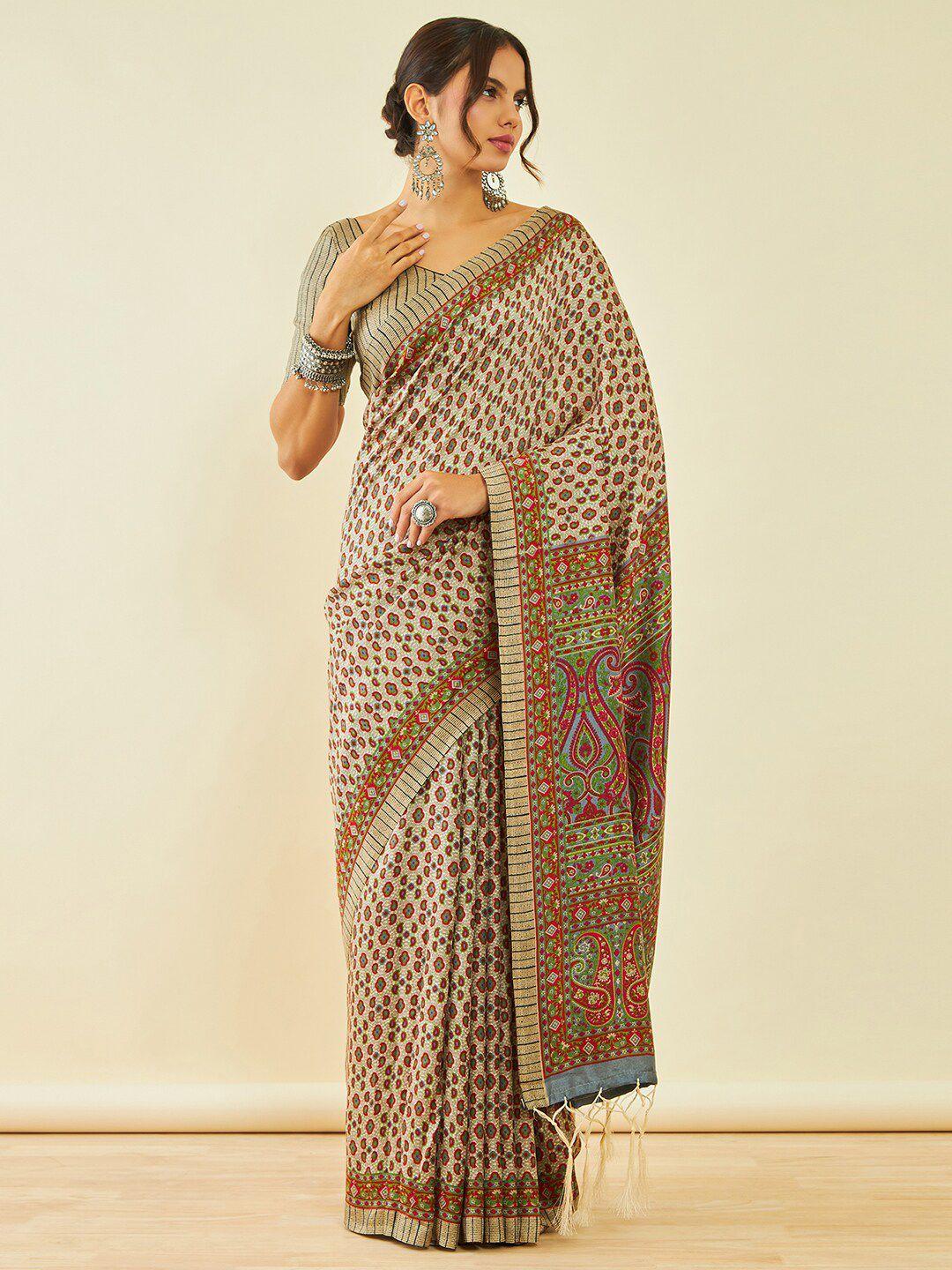 soch paisley printed pashmina saree with shawl