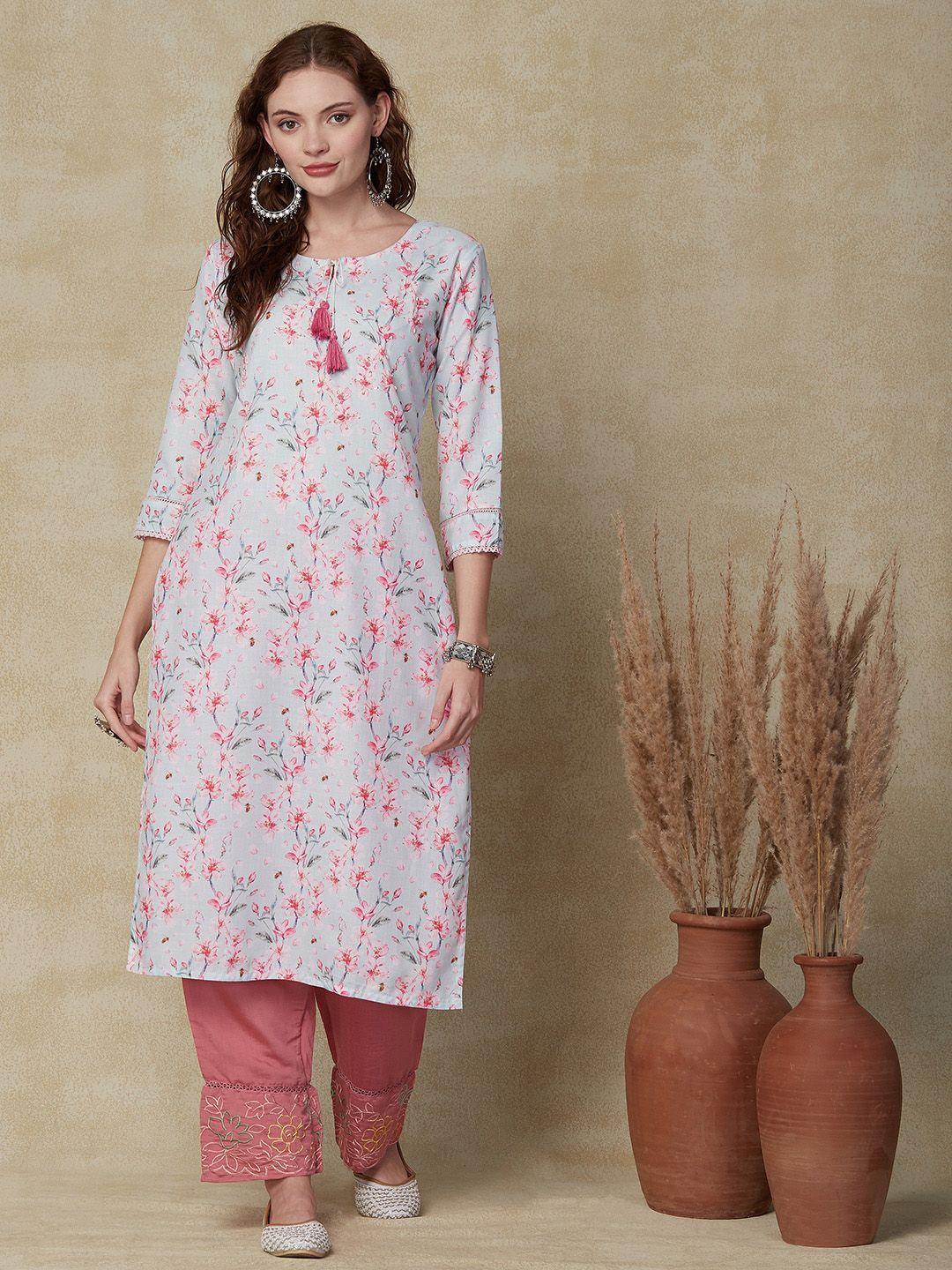 fashor floral printed linen straight kurta