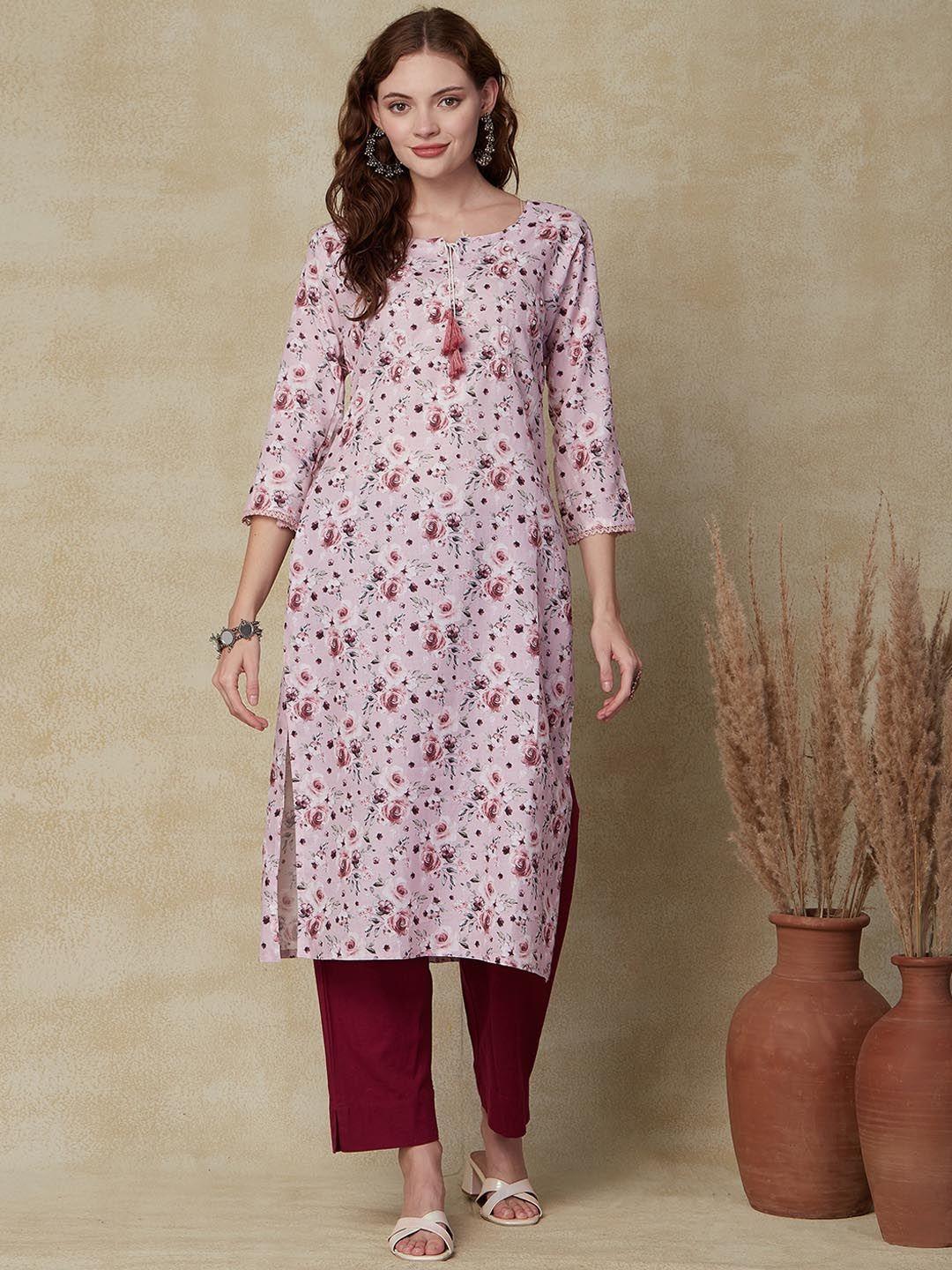 fashor floral printed linen straight kurta