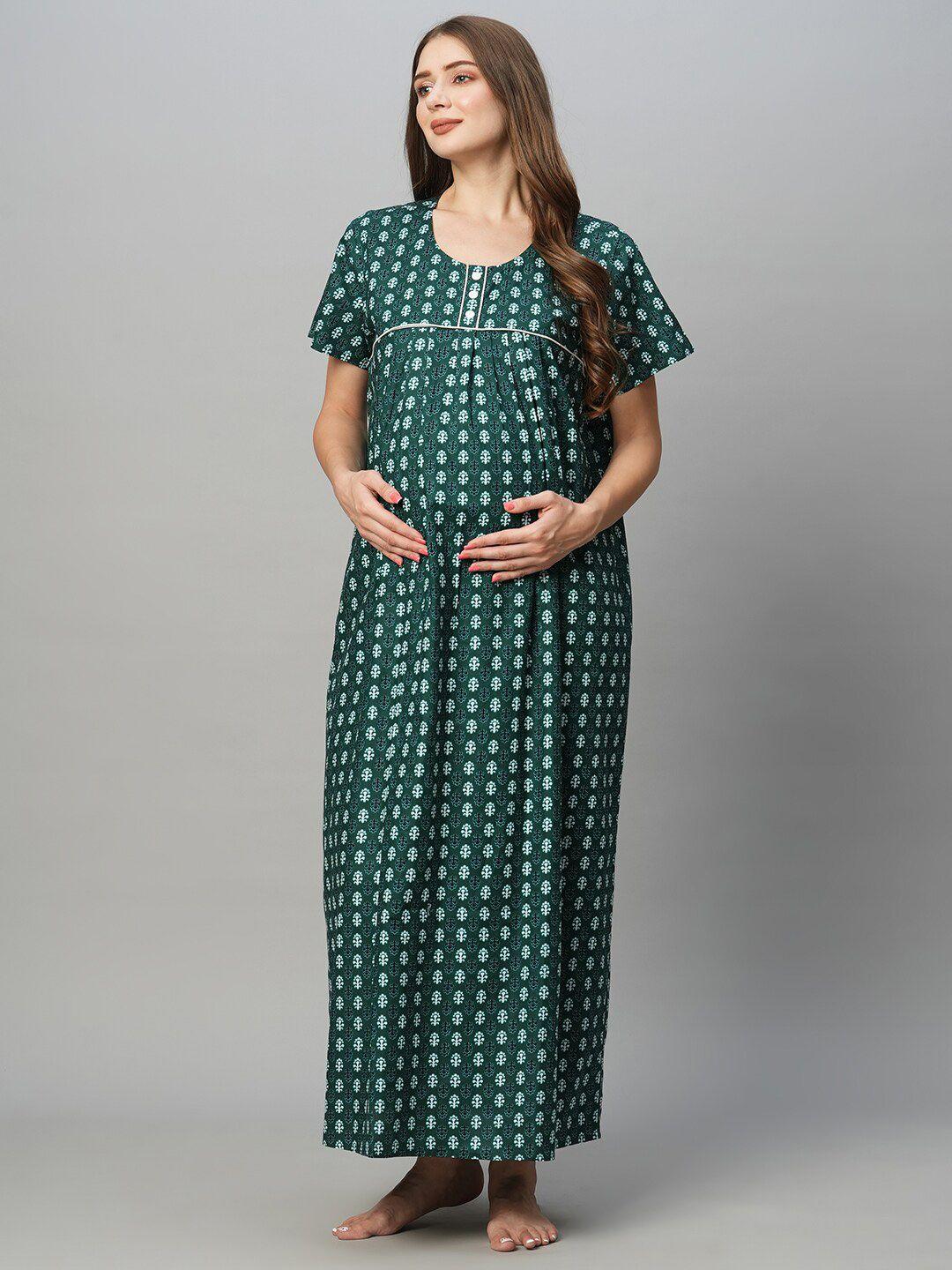 momtobe ethnic motifs printed pure cotton maternity nightdress