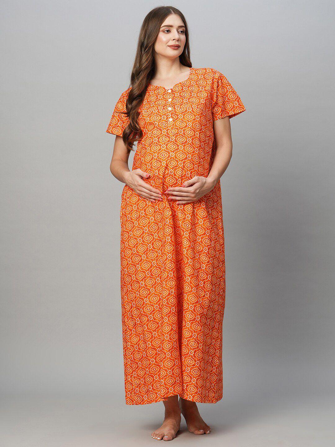 momtobe ethnic motifs printed pure cotton maternity maxi nightdress