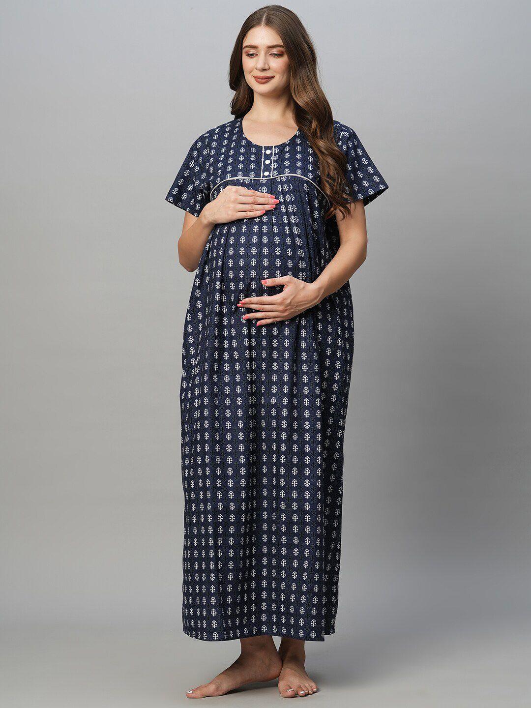 momtobe ethnic motifs printed pure cotton maternity nightdress