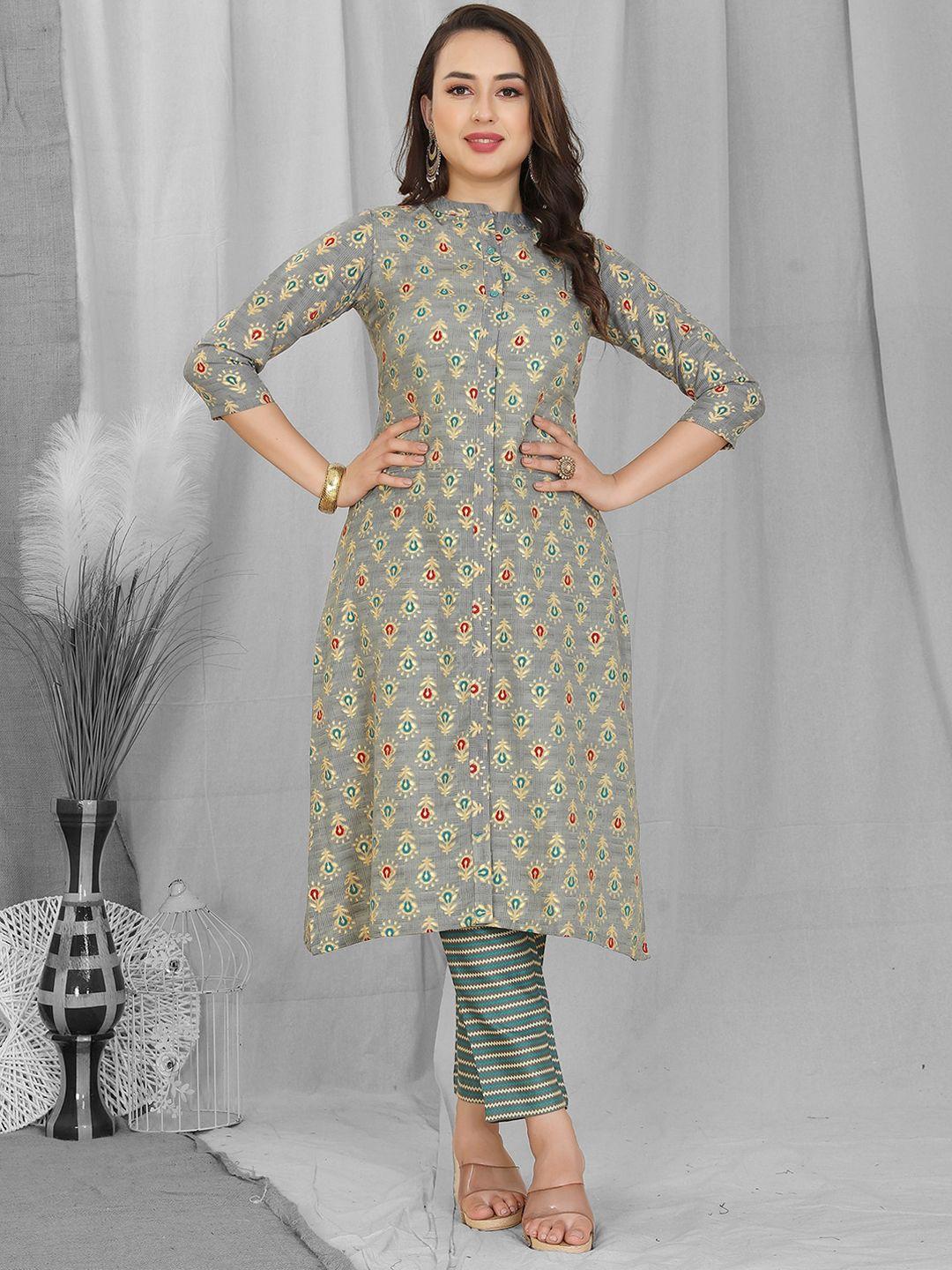 skylee ethnic motifs printed regular kurta with trousers