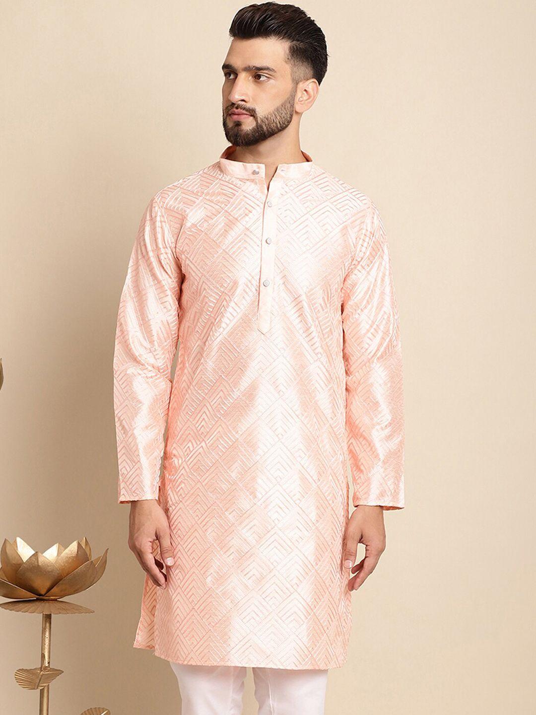 anouk geometric embroidered mandarin collar silk cotton kurta