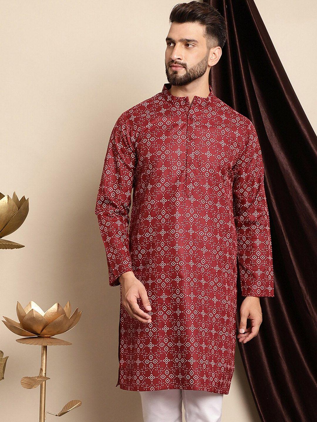 anouk ethnic motifs printed band collar cotton regular kurta