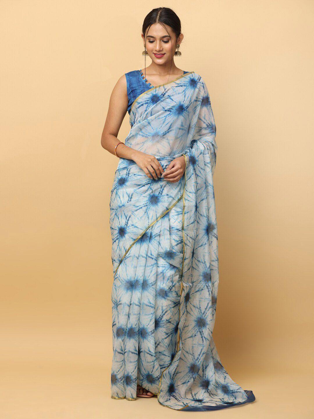 vastranand tie and dye zari printed chanderi saree