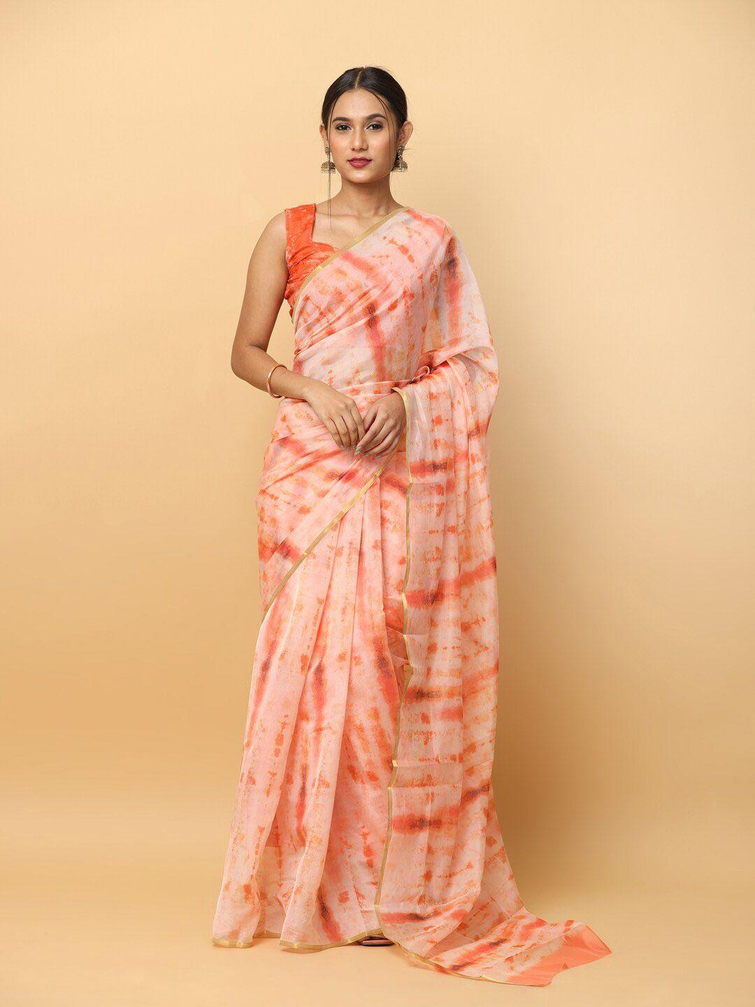 vastranand tie and dye printed zari detail chanderi saree