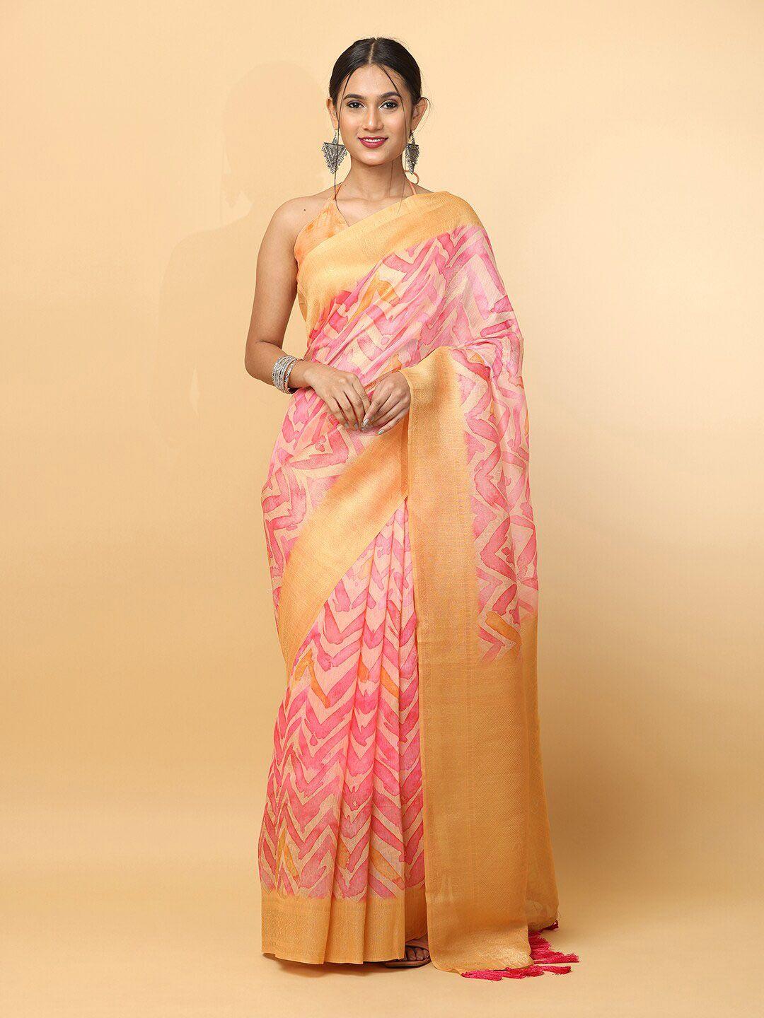 vastranand geometric printed zari detail saree