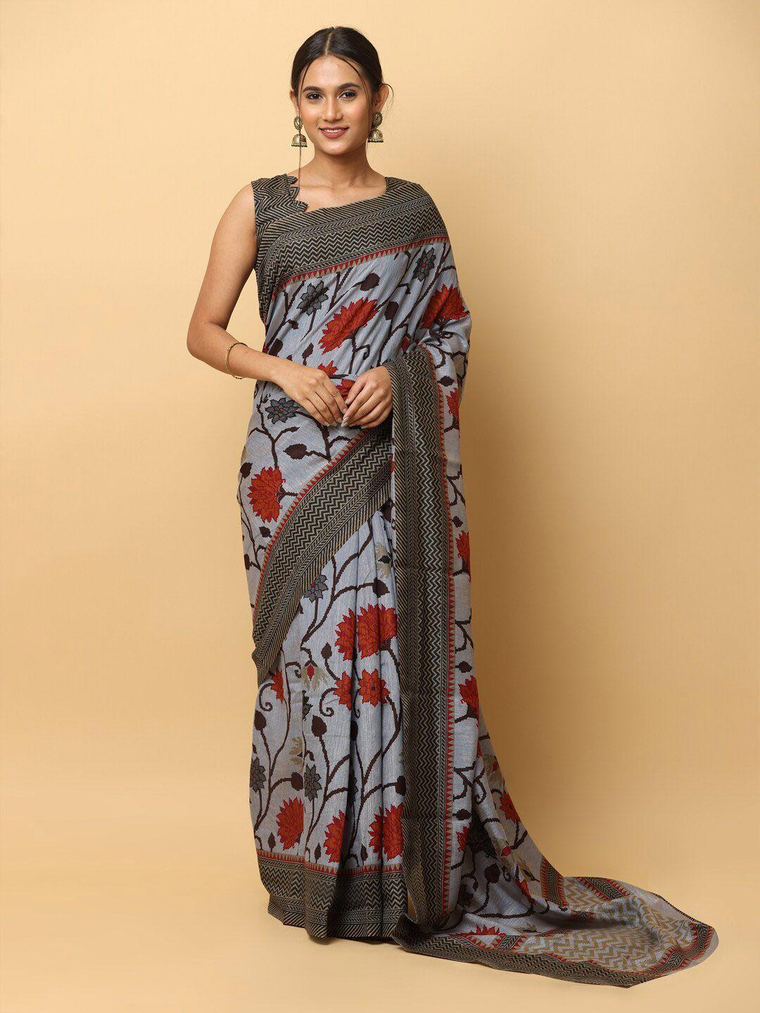 vastranand floral printed zari saree