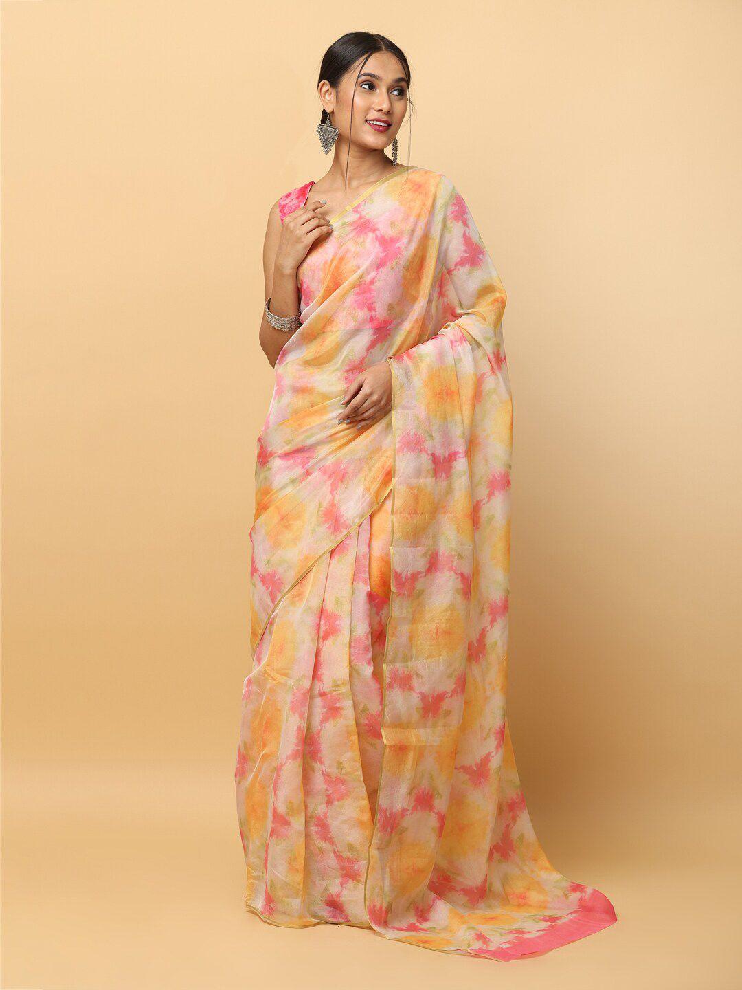 vastranand tie and dye zari chanderi saree